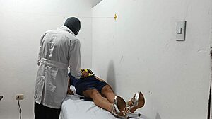 Kinky doctor masturbates his cock in the office during a private moment.