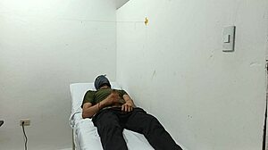 Kinky doctor masturbates his cock in the office during a private moment.