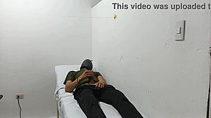 Kinky doctor masturbates his cock in the office during a private moment.