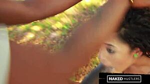 Hey, check this curly haired Latina college girl sucking black dick outdoors! 😏🍆