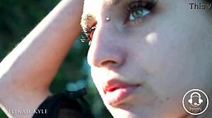 Teen in vacation gives a perfect blowjob with deepthroat action outdoors