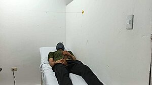 Kinky doctor masturbates his cock in the office during a private moment.