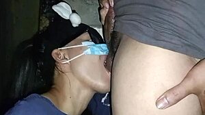 First day of new year, I give blowjob to my curvy Asian neighbor girlfriend in their backyard with deepthroat passion