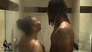 She handled huge cock well in intense shower blowjob and doggystyle fucking