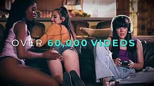 Horny wife cheats on husband with hot masseuse during oiled massage leading to squirting everywhere.