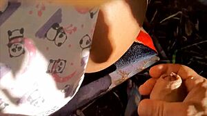 I encountered a beautiful brunette woman outdoors and enjoyed her public sex session with cum and masturbation.