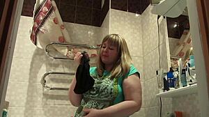 Chubby milf sniffs panties masturbates hides them in hairy pussy amateur fetish