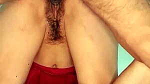 Hermanastra model in miniskirt bent over with hairy wet tight pussy during upskirt fitness session.