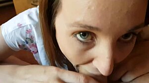 amateur brunette sucks big dick twice with cum in mouth compilation