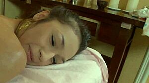 Sexy brunette girl gets massaged then fucked hard in mouth and pierced cunt