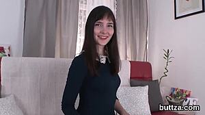 adorable semi-nude petite 18+ kitten spreads her asshole for gaping anal banging in group session