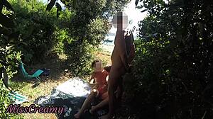 French girl sucks amateur cock on nude beach in Greece with public cumshot