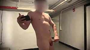 Public Stroking And Cum With Muscular Bodybuilder Exhibitionist Almost Caught Outdoors With Feet And Tan Lines