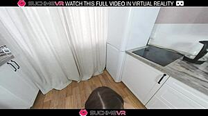 brunette short hair wild frida sucks dick in kitchen before getting fucked hard doggystyle in vr