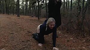 Two sick perverts drag bubble butt milf for a kinky crawl deep into the woods!