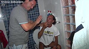 Smelly Turin features milf in anal double penetration with blowjob and cum in mouth during Italian group orgy.