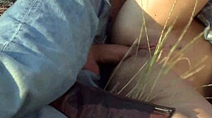 Valentina keeps her skirt on during outdoor anal sex by the tractor. She takes double penetration with cumshot and facial.