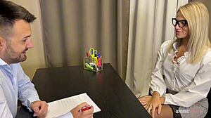 I take a huge facial from boss to land the secretary job as slutty wife