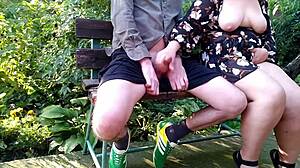 Amateur chubby mother-in-law shows off her big natural tits and curvy ass in homemade outdoor flashing