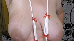 Fat man FUCKS chubby wife's very HAIRY armpits. He delivers huge CUMSHOT all over her body.