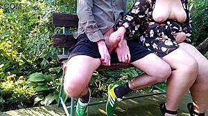 Amateur chubby mother-in-law shows off her big natural tits and curvy ass in homemade outdoor flashing