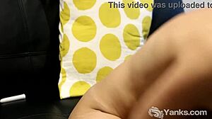 Allegra Sphynx from Yanks rubs her racing striped pussy hard!