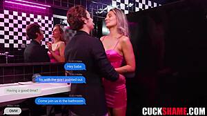 Cuckold husband watches wife get fucked by random guy before joining in bar toilet threesome