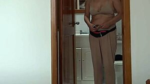 i come back from the beach and find my stepson jerking off 😏 he asks me to masturbate with my big natural tits and hairy pussy