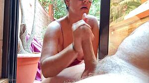 I See My Stepson's Big Cock On Terrace And Get Excited