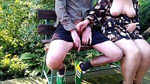 Amateur chubby mother-in-law shows off her big natural tits and curvy ass in homemade outdoor flashing