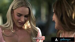 Blonde besties Adria Rae and Emma Hix scrapbook then engage in passionate outdoor scissoring and rimjob