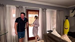 Pizza delivery man fucks tattooed girl with creampie in tight pussy