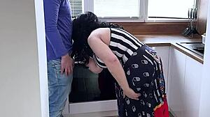 Stepmom Bent Down to Stepson for Blowjob and Spread Ass for Anal!