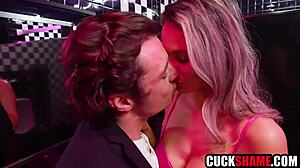 Cuckold husband watches wife get fucked by random guy before joining in bar toilet threesome