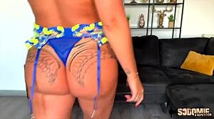 Lexi the sultry French brunette takes two cocks in MMF double penetration with her big tits and lingerie.