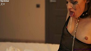 why does this submissive slut push extreme deepthroat with long dildo during solo masturbation casting interview? her choking gagging domination leaves her in erotic submissive ecstasy.