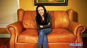 Skinny blonde hottie Olyssia gets wet twat and asshole deeply pounded with blowjob deepthroat facial cumshot and rimjob in doggystyle.