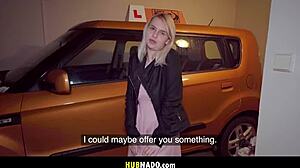 blonde kristys naughty driving lesson with instructor... i mean, shes got big natural tits and shaved pussy in stockings