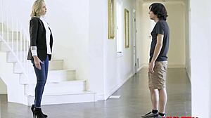 protective step mother facing her boys spoiled buller with milf fucking in cowgirl riding and doggystyle anal assfucking on big tits.