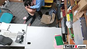 Thief in Garage Gets Punished by Huge Cock in Office Ass Blowjob!