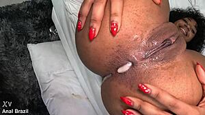 Intriguing bareback anal creampie with juicy Brazilian mulata Ana Sasuga fisting action