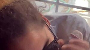 Lightskin ebony slut little 18+ step-sister giving blowjob in front of window gets facial cumshot