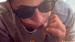 Lightskin ebony slut little 18+ step-sister giving blowjob in front of window gets facial cumshot