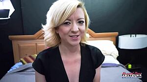 Horny blonde cutie Keyton sucked a dick and ass before getting her shaved pussy banged hard