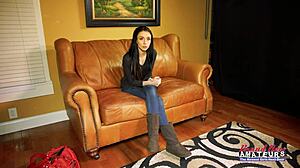 Skinny blonde hottie Olyssia gets wet twat and asshole deeply pounded with blowjob deepthroat facial cumshot and rimjob in doggystyle.