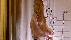 Hot sexy skinny girl meets her lesbian girlfriend for a fake porn shooting to go no panties in changing room casting interview.