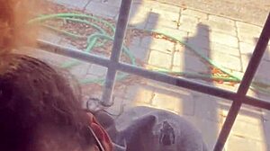 Lightskin ebony slut little 18+ step-sister giving blowjob in front of window gets facial cumshot