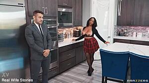 Sneaky interracial fucking happens during house-hunting with quincy roee in brazzers kitchen fantasy footjob and cunilingus.