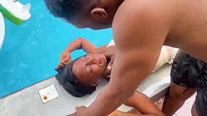 i rescued this young 18+ man from drowning in the pool then gave him intense cowgirl riding sex with squirting