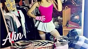 hey little cute femboy ladyboy from mexico with small tits and skinny body